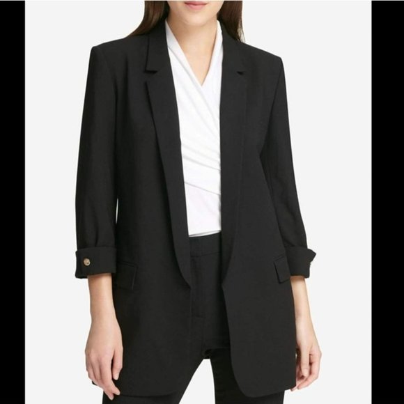 Dkny Jackets & Blazers - DKNY Open Front Shawl Blazer 3/4 Sleeve Gold Button Accents Long Line Oversize